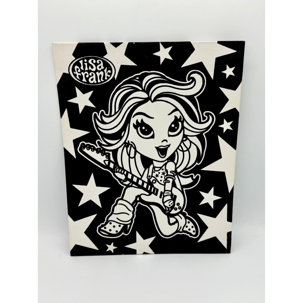 2004 LISA FRANK ROCK STAR BLACK VELVET COLORING FOLDER — UNCOLORED & UNPUNCHED
